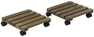 Outsunny 2 Pack Plant Stand with Wheels, Flowerpot Holder, Wooden Flower Display Stand for Indoor Outdoor Living Room Entryway