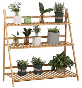 Outsunny Bamboo Plant Stand: 3-Tier Folding Display Shelf Rack for Indoor Greenery, Natural Finish, 98x37x96.5cm Aosom UK