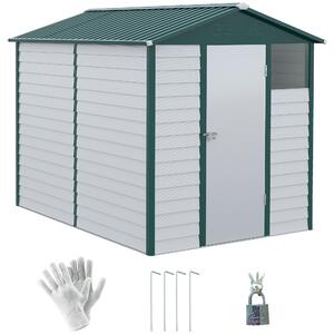 Outsunny 9 x 6ft Galvanised Steel Shed, Outdoor Storage Shed with Lockable Door and Sloped Roof for Backyard, Outdoor, White Aosom UK