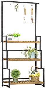 Outsunny 3 Tiered Plant Stand with Hanging Hooks, Flower Rack Shelf for Indoor Outdoor Porch Balcony Living Room Bedroom