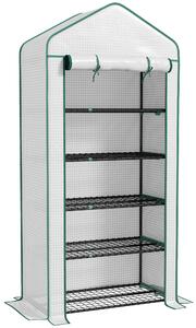 Outsunny 5 Tier Widened Mini Greenhouse w/ Reinforced PE Cover, Portable Green House w/ Roll-up Door & Wire Shelves, 193H x 90W x 49Dcm, White