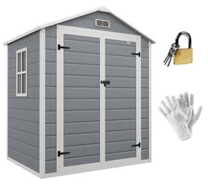 Outsunny 6 x 4.5ft Outdoor Storage Shed, with Windows, Vent and Plastic Roof Double Lockable Doors, Grey Aosom UK