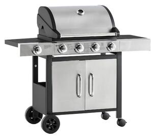 Outsunny Gas Burner Barbecue Grill 4+1 Burner Garden BBQ Trolley w/ Side Burner Warming Rack Side Shelves Piezo Ignition Thermometer Aosom UK
