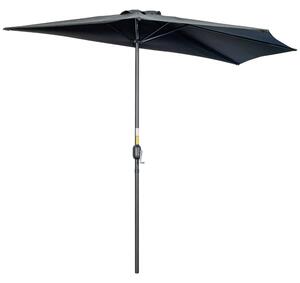 Outsunny Half Parasol, 3m Semi-Round Umbrella for Balcony, Metal Frame with Crank Handle, Black Aosom UK
