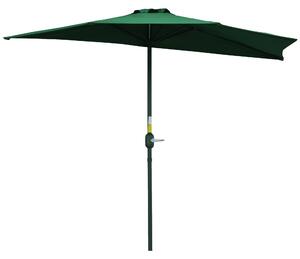 Outsunny Waterproof 3(m) Half Parasol Semi Round Umbrella Patio Metal Frame Crank Handle for Balcony-- NO BASE INCLUDED, Green Aosom UK
