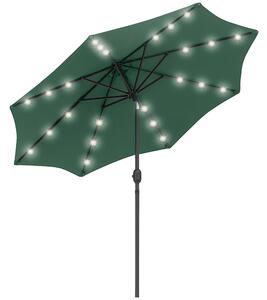 Outsunny Waterproof LED Patio Parasol: 2.7m Tilting Umbrella with Crank & 8 Ribs, Green Aosom UK