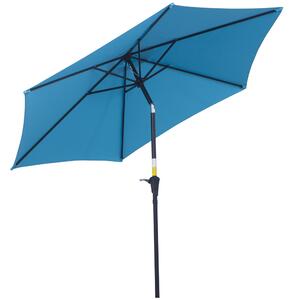 Outsunny 2.7M Patio Tilt Umbrella Sun Parasol Outdoor Garden Sun Shade Aluminium Frame with Crank（Blue）