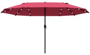 Outsunny 4.4m Double-Sided Sun Umbrella Garden Parasol Patio Sun Shade Outdoor with LED Solar Light, NO BASE INCLUDED, Wine Red