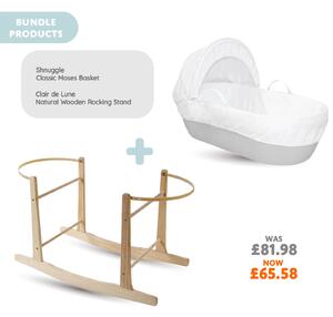 Shnuggle Classic Moses Basket with Natural Wooden Rocking Stand