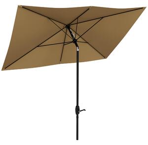 Outsunny 2 x 3(m) Garden Parasol Umbrella, Rectangular Outdoor Market Umbrella Sun Shade w/ Crank, Push Button Tilt, 6 Ribs, Aluminium Pole Aosom UK
