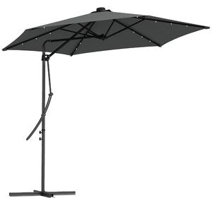 Outsunny 3(m) Garden Parasol Cantilever Umbrella with Solar LED, Cross Base and Waterproof Cover, Dark Grey