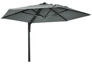 Outsunny Waterproof Wall Mounted Parasol, Hand to Push Outdoor Patio Umbrella w/ 180° Rotatable Canopy for Porch, Garden, 250 cm, Grey Aosom UK