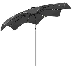 Outsunny Solar Patio Umbrella with LED and Tilt, Outdoor Market Table Umbrella Parasol with Crank, 3 x 3 (m), Dark Grey
