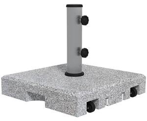 Outsunny Granite Parasol Base, 28kg Heavy Duty Square Umbrella Stand with Wheels, Retractable Handle, Stainless Steel Tube, Grey