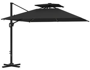 Outsunny 3.5x3 m Garden Cantilever Parasol with Solar LED Lights and Centre Light, Aluminium Large Square Patio Umbrella, UPF50+ Hanging Sun Shade with Cross Base, Crank Handle and Tilt, Black
