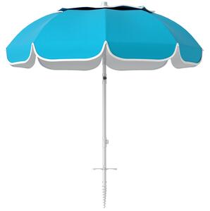 Outsunny Beach Umbrella Portable with Sand Anchor, Carry Bag, Adjustable Height & Tilt, UPF50+ UV Protection, Blue