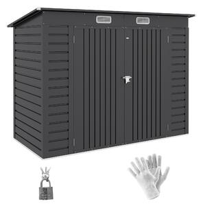 Outsunny 8 x 4FT Galvanised Garden Storage Shed, Metal Outdoor Shed with Double Doors and 2 Vents, Grey