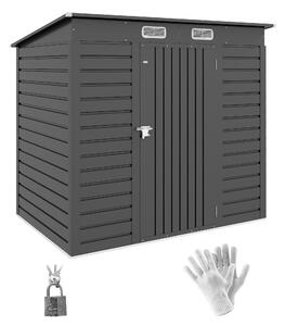 Outsunny 6.3 x 4.3FT Garden Shed. Galvanised Metal Shed, Outdoor Tool Storage Shed with Pent Roof, Lockable Door and 2 Vents, Grey