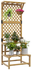 Outsunny Wooden Plant Stand with Trellis, Freestanding Raised Garden Bed for Climbing Plants, Vegetables and Flowers for Garden, Yellow