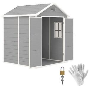 Outsunny 6 x 5ft Garden Storage Shed with Floor, Window, Lockable Doors & Vents, Resin Tool Shed for Outdoor Patio, Dark Grey Aosom UK