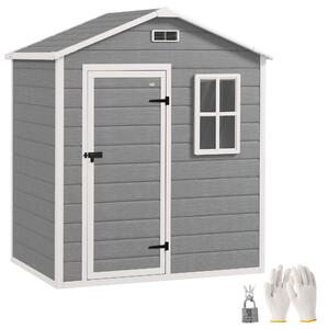Outsunny 6 x 4ft Outdoor Shed with Foundation, Lockable Door, Vents, Windows, Plastic Shed for Tool Storage, Grey Aosom UK