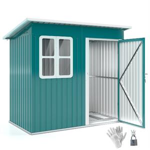 Outsunny 7 x 4ft Outdoor Storage Shed with Galvanised Frame, Window, Lockable Door and Air Vents for Patio Furniture, Green Aosom UK