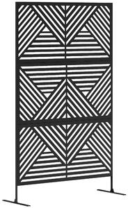 Outsunny Decorative Garden Privacy Screen with Stand, 6.5FT Freestanding Metal Outdoor Divider, Decorative Privacy Panel with Expansion Screws for Garden Pool Hot Tub, Rhombus Style, Black