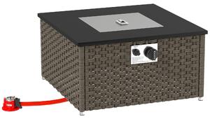 Outsunny Rattan Gas Fire Pit Table for Garden, 13 KW Smokeless Propane Fire Pit with Lid, Square Garden Coffee Table with Patio Heater for Outdoor, Patio, 58 x 58 x 33 cm, Grey