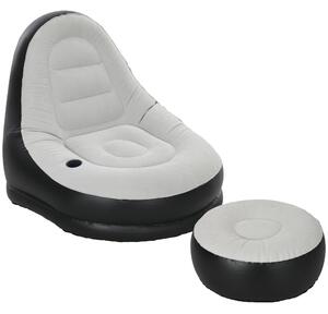 Outsunny Inflatable Lounge Chair and Ottoman Set with Cup Holder, Ideal for Gaming, Reading, Grey Aosom UK