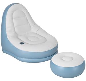 Outsunny Inflatable Tub Chair and Footstool - Blue/White