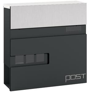 HOMCOM Wall Mounted Post Box with Viewing Window, 2 Lock, Modern Galvanised Steel Mailbox with Copper Core, Weatherproof Letterbox for Outdoor Use, Easy to Install, Charcoal Grey