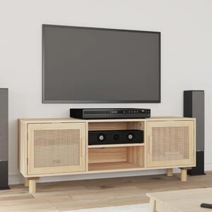 TV Cabinet Brown 105x30x40 cm Solid Wood Pine&Natural Rattan
