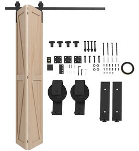 HOMCOM 5FT/152.5CM Bi-Folding Sliding Barn Door Hardware Track Kit, Heavy Duty Sliding Door Kit for 2 Doors with J Shape Hanger Aosom UK