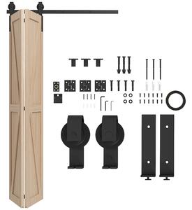 HOMCOM 4FT/122CM Bi-Folding Sliding Barn Door Hardware Track Kit, Heavy Duty Sliding Door Kit for 2 Doors with J Shape Hanger Aosom UK