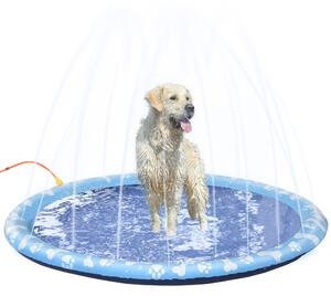 PawHut Splash Pad Sprinkler 170cm for Dogs, Non-slip Pet Bath Pool Water Play Mat, Outdoor Backyard Toy, Blue Aosom UK