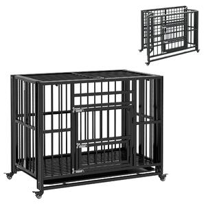 PawHut 37" Heavy Duty Dog Crate, Foldable Dog Cage, with Openable Top, Locks, Removable Tray, Wheels - Black Aosom UK
