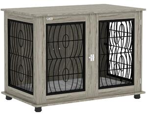 PawHut 37" Indoor Dog Crate Furniture End Table with Soft Washable Cushion, Lockable Front Door, for Large Dogs Aosom UK