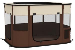 PawHut Foldable Dog Pen with Storage Bag for Indoor/Outdoor Use, Brown Aosom UK