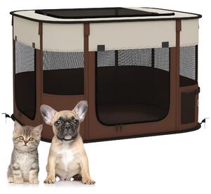 PawHut Foldable Dog Pen with Storage Bag for Indoor/Outdoor Use, Brown Aosom UK