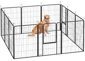 PawHut 12 Panels Heavy Duty Dog Playpen with Doors, for Large Dogs, 100cm High, Black