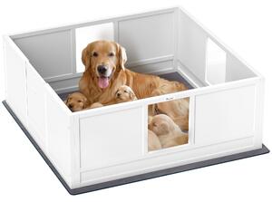 PawHut Whelping Box for Dogs with Whelping Pad, Adjustable Entrance, Non-slip Foot Pads, for Large Dogs, 124 x 120cm Aosom UK