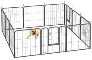 PawHut 12 Panels Heavy Duty Dog Playpen with Doors, for Small Dogs, 60cm High, Black