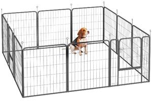 PawHut 12 Panels Heavy Duty Dog Playpen with Doors, for Medium Dogs, 80cm High, Black