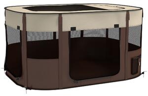 PawHut Foldable Dog Pen with Storage Bag for Indoor/Outdoor Use, Brown Aosom UK