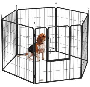 PawHut 6 Panels Dog Playpen, Portable Detachable Puppy Pen with Door, for Large Dogs, 100cm High, Black