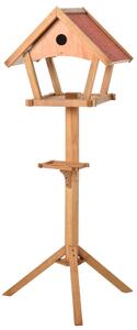 PawHut Wooden Bird Feeder Table Freestanding for Garden Backyard Outside Decorative Pre-cut Weather Resistant Roof 49 x 45 x 139 cm Natural Aosom UK