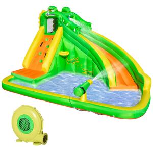 Outsunny Large Inflatable Bouncy Castle w/ Slide, Climbing Wall, Water Pool, Crocodile Design for Children 3-8 Years, 3.85 x 2.85 x 2.25m Aosom UK