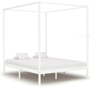 Canopy Bed Frame without Mattress White Solid Wood 160x200 cm