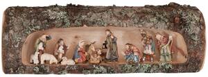 Nativity set in wood log (12 figurines)