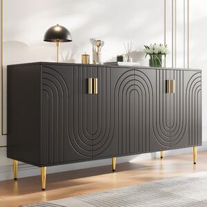 Modern Sideboard with Gold Handles & Feet, Easy-Clean Storage Cabinet for Dining/Living Room, 152x40x75 cm, Black Aosom UK